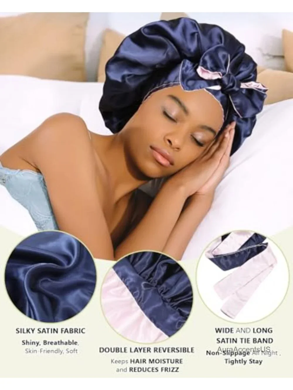 Double Layer Satin Bonnet Reversible Sleep Hair Wrap for Curly Hair Anti-Frizz